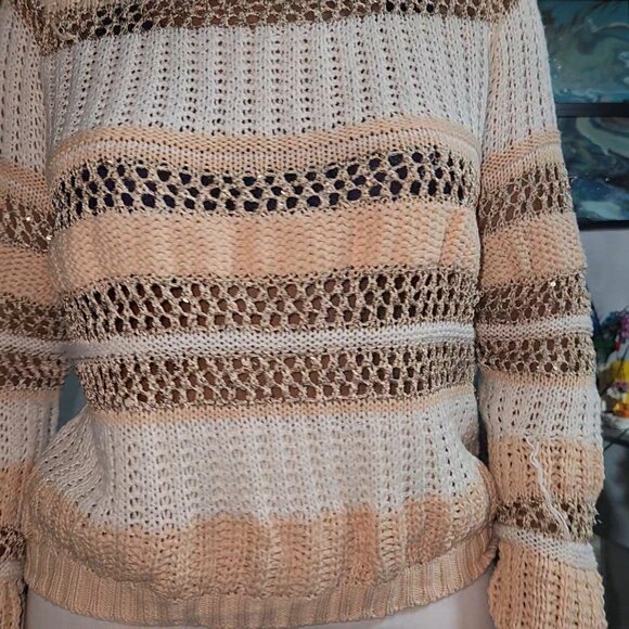 Boston Proper Vintage Gold Crochet V Back Sweater Size XS - Picture 4 of 9